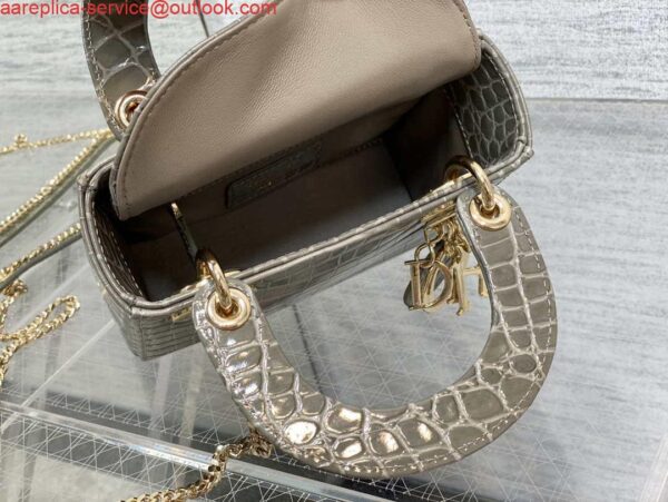 Replica Dior M0505 Mini Dior Lady Bag Kaki Cannage Crocodile Gold 9