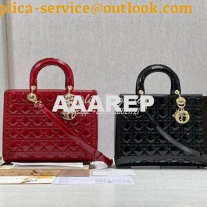 Replica Dior Large Flap Cover Lady Dior Bag in Cherry Red Patent Canna