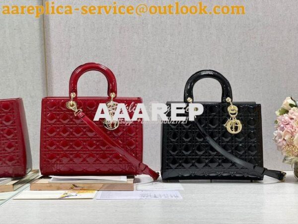 Replica Dior Large Flap Cover Lady Dior Bag in Cherry Red Patent Canna 3