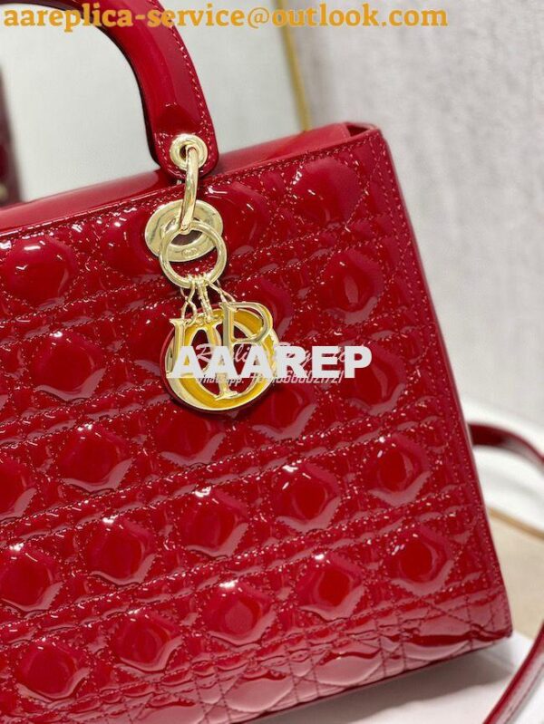 Replica Dior Large Flap Cover Lady Dior Bag in Cherry Red Patent Canna 5