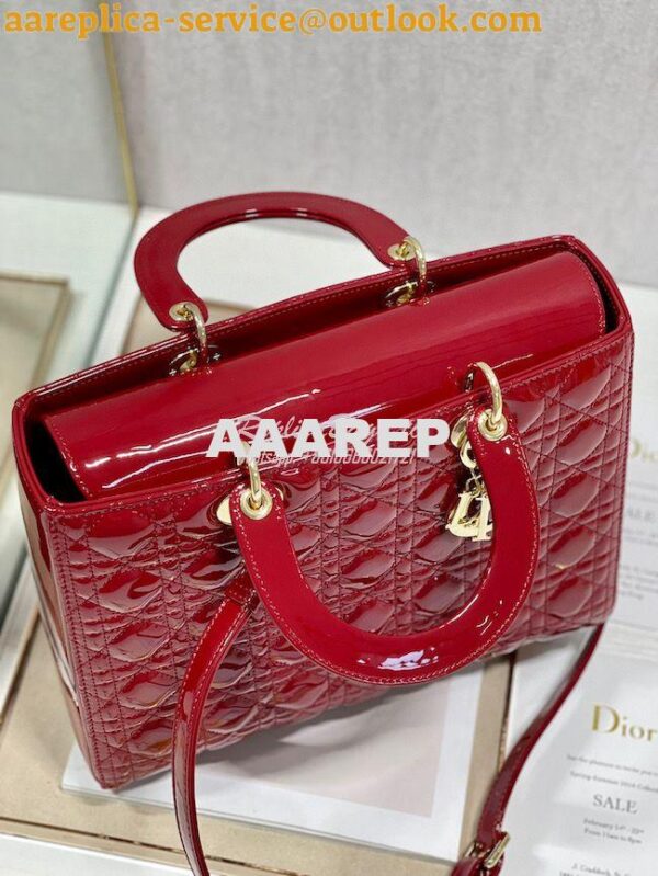 Replica Dior Large Flap Cover Lady Dior Bag in Cherry Red Patent Canna 7