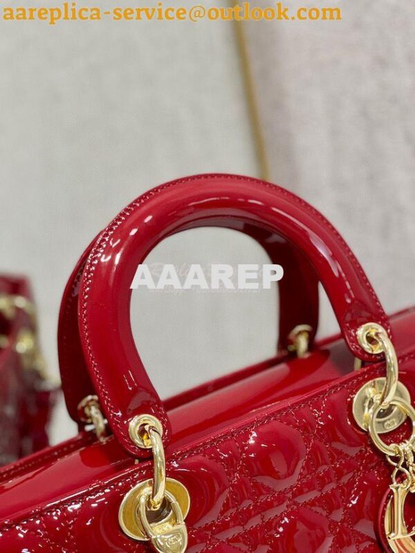 Replica Dior Large Flap Cover Lady Dior Bag in Cherry Red Patent Canna 8