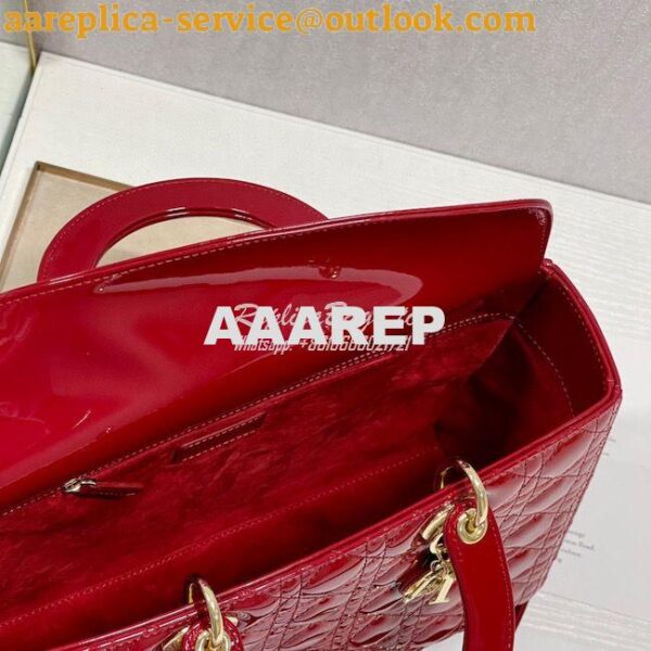 Replica Dior Large Flap Cover Lady Dior Bag in Cherry Red Patent Canna 11