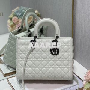 Replica Dior Large Flap Cover Lady Dior Bag in Latte Lambskin Cannage