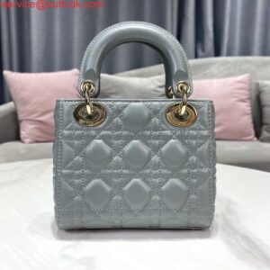 Replica Dior M0505 Mini Dior Lady Bag Light Blue Cannage lambskin Gold 2