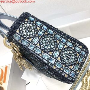 Replica Dior M0505 Mini Dior Lady Bag Metallic Calfskin and Satin with Celestial Blue Bead Embroidery 2