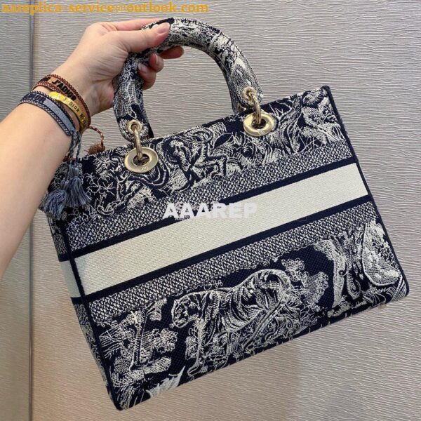 Replica Dior Large Lady D-Lite Bag Blue Toile de Jouy Reverse Embroide 9