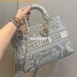 Replica Dior Large Lady D-Lite Bag Gray Toile de Jouy Reverse Embroide