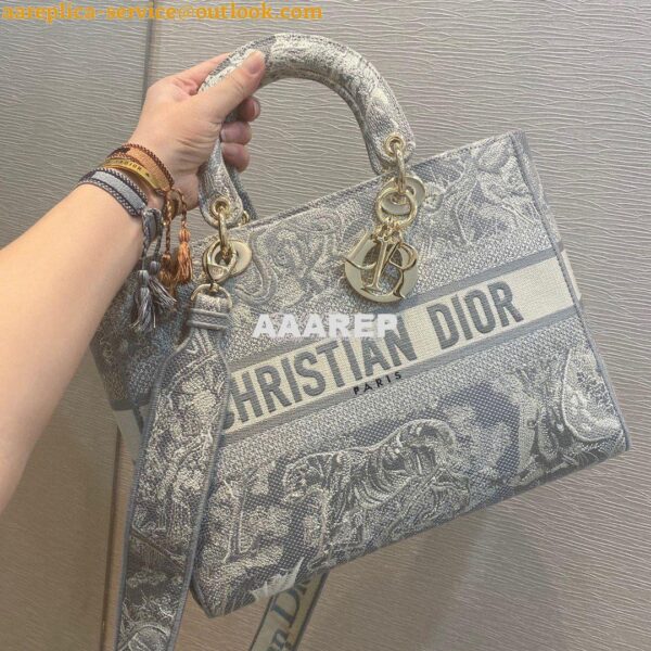 Replica Dior Large Lady D-Lite Bag Gray Toile de Jouy Reverse Embroide 3