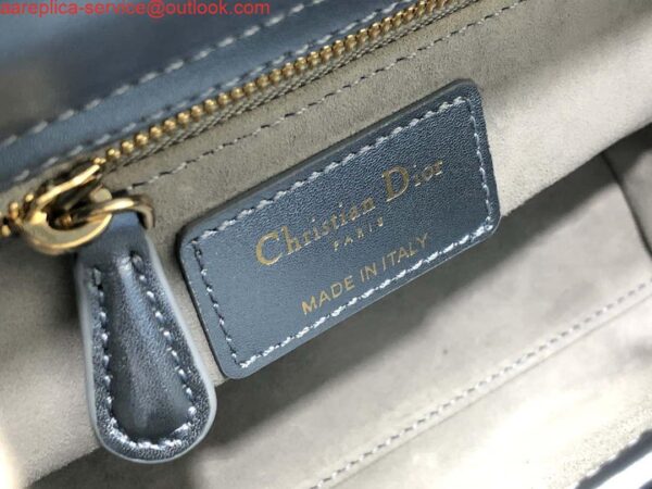 Replica Dior M0505 Mini Dior Lady Bag Metallic Calfskin and Satin with Celestial Blue Bead Embroidery 8