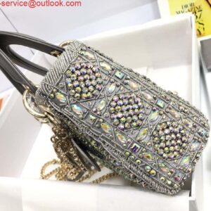 Replica Dior M0505 Mini Dior Lady Bag Metallic Calfskin and Satin with Gray Resin Pearl Embroidery 2