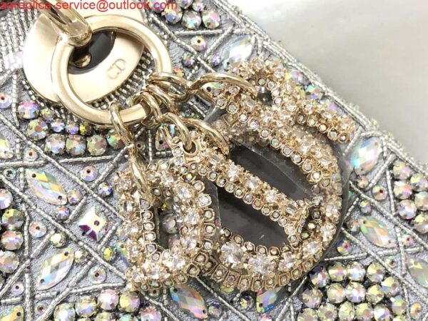 Replica Dior M0505 Mini Dior Lady Bag Metallic Calfskin and Satin with Gray Resin Pearl Embroidery 5