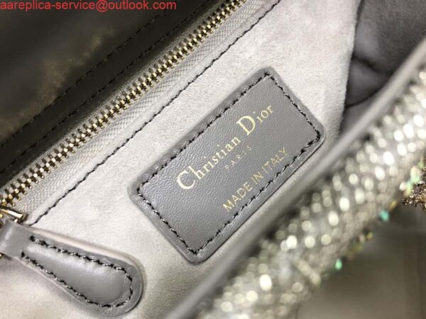 Replica Dior M0505 Mini Dior Lady Bag Metallic Calfskin and Satin with Gray Resin Pearl Embroidery 8