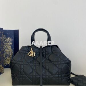 Replica Dior Large Toujours Bag in Macrocannage Calfskin M2820O Black