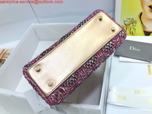 Replica Dior M0505 Mini Dior Lady Bag Metallic Calfskin and Satin with Rose Des Vents Resin Pearl Embroidery 5