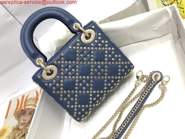 Replica Dior M0505 Mini Dior Lady Bag Navy Blue Metallic Cannage Lambskin with Beaded Embroidery 3