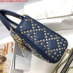 Replica Dior M0505 Mini Dior Lady Bag Navy Blue Metallic Cannage Lambskin with Beaded Embroidery 2