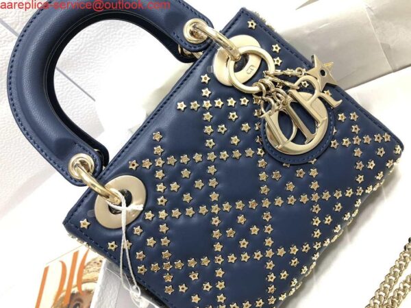 Replica Dior M0505 Mini Dior Lady Bag Navy Blue Metallic Cannage Lambskin with Beaded Embroidery 6