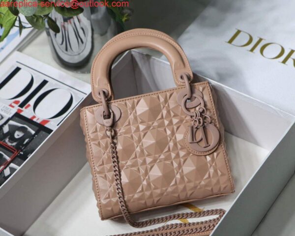 Replica Dior M0505 Mini Dior Lady Bag Nude Cannage Calfskin with Diamond Motif 3