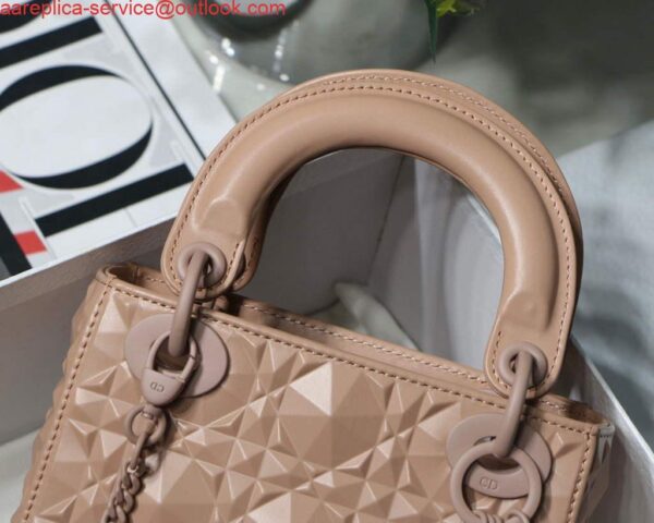 Replica Dior M0505 Mini Dior Lady Bag Nude Cannage Calfskin with Diamond Motif 6