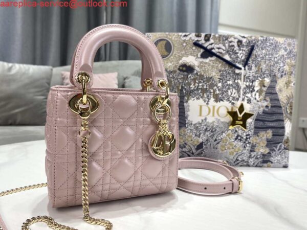 Replica Dior M0505 Mini Dior Lady Bag Pink Cannage lambskin Gold 3