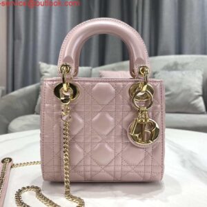 Replica Dior M0505 Mini Dior Lady Bag Pink Cannage lambskin Gold 2