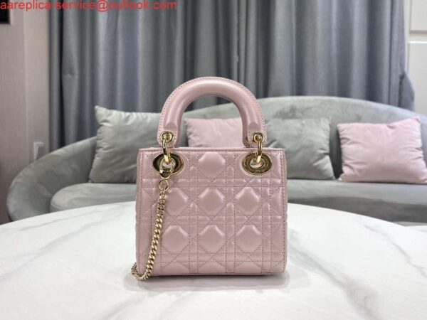 Replica Dior M0505 Mini Dior Lady Bag Pink Cannage lambskin Gold 5