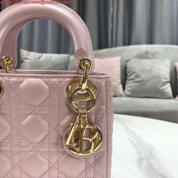 Replica Dior M0505 Mini Dior Lady Bag Pink Cannage lambskin Gold 6