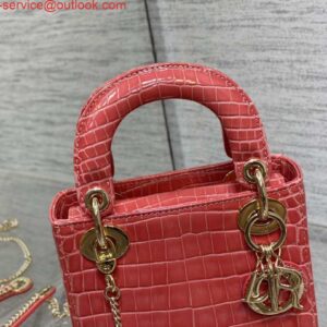 Replica Dior M0505 Mini Dior Lady Bag Red Cannage Crocodile Gold 2