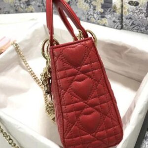 Replica Dior M0505 Mini Dior Lady Bag Red Cannage lambskin Gold with Red Logo 2