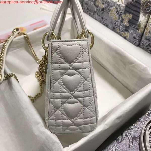 Replica Dior M0505 Mini Dior Lady Bag White Cannage lambskin Gold with Red Logo 2