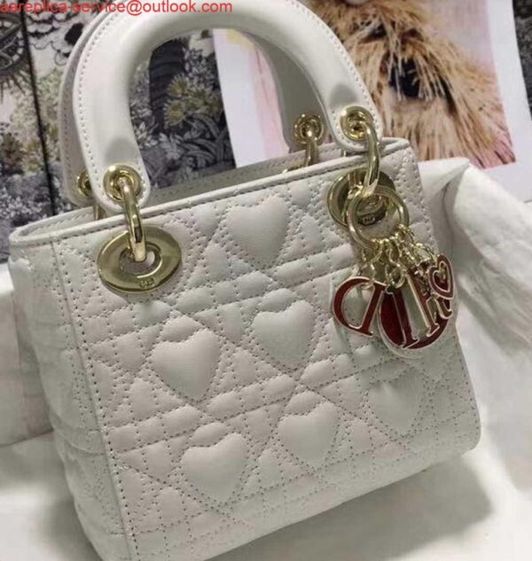 Replica Dior M0505 Mini Dior Lady Bag White Cannage lambskin Gold with Red Logo 4