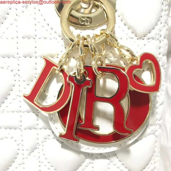 Replica Dior M0505 Mini Dior Lady Bag White Cannage lambskin Gold with Red Logo 7