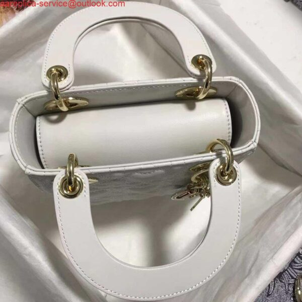 Replica Dior M0505 Mini Dior Lady Bag White Cannage lambskin Gold with Red Logo 8