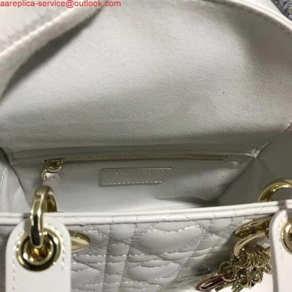 Replica Dior M0505 Mini Dior Lady Bag White Cannage lambskin Gold with Red Logo 9