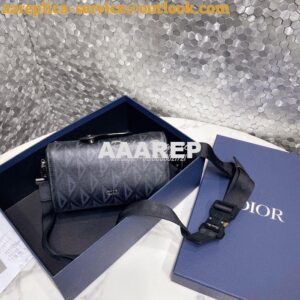 Replica Dior Lingot Pouch Black CD Diamond Canvas and Smooth Calfskin