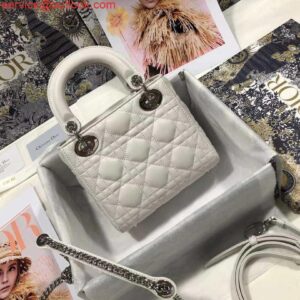 Replica Dior M0505 Mini Dior Lady Bag White Cannage lambskin Sliver