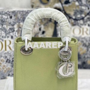 Replica Dior Lizard Leather Mini Lady Dior Bag in Avocado