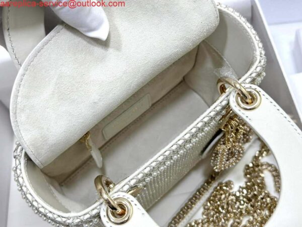 Replica Dior M0505 Mini Dior Lady Bag White Embroidered white resin beads 7