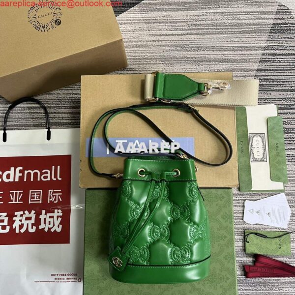 Replica Gucci 728231 GG Matelassé Bucket Bag Green 3