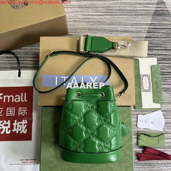 Replica Gucci 728231 GG Matelassé Bucket Bag Green 4