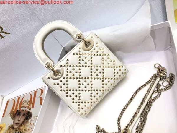 Replica Dior M0505 Mini Dior Lady Bag White Metallic Cannage Lambskin with Beaded Embroidery 3