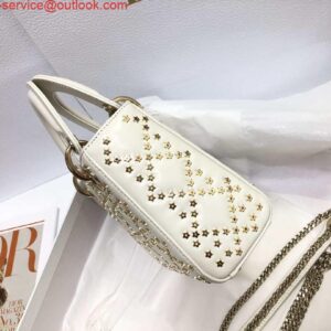 Replica Dior M0505 Mini Dior Lady Bag White Metallic Cannage Lambskin with Beaded Embroidery 2