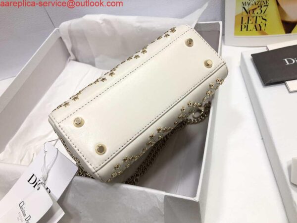 Replica Dior M0505 Mini Dior Lady Bag White Metallic Cannage Lambskin with Beaded Embroidery 5