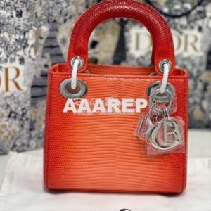 Replica Dior Lizard Leather Mini Lady Dior Bag in Gradient Melon