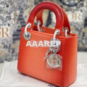 Replica Dior Lizard Leather Mini Lady Dior Bag in Gradient Melon 2