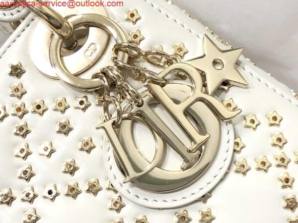 Replica Dior M0505 Mini Dior Lady Bag White Metallic Cannage Lambskin with Beaded Embroidery 7