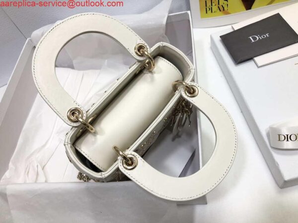 Replica Dior M0505 Mini Dior Lady Bag White Metallic Cannage Lambskin with Beaded Embroidery 8