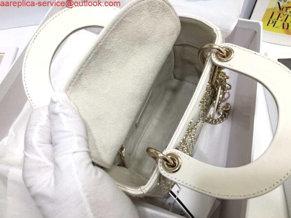 Replica Dior M0505 Mini Dior Lady Bag White Metallic Cannage Lambskin with Beaded Embroidery 10