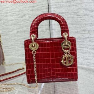 Replica Dior M0505 Mini Dior Lady Bag Wine Red Cannage Crocodile Gold